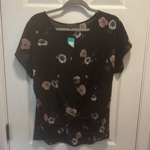West Kei Black and Brown Tie Front Blouse